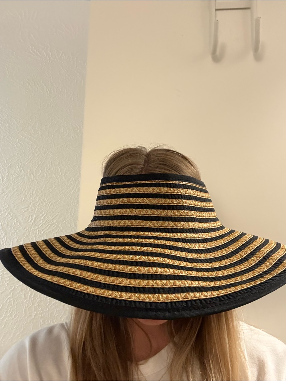 Eric Javits Black and Natural Striped Wide-Brim Visor